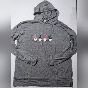 Plaid Green Red Gnome Gray Long Sleeve Hoodie Grey Trees 2XL NWOT